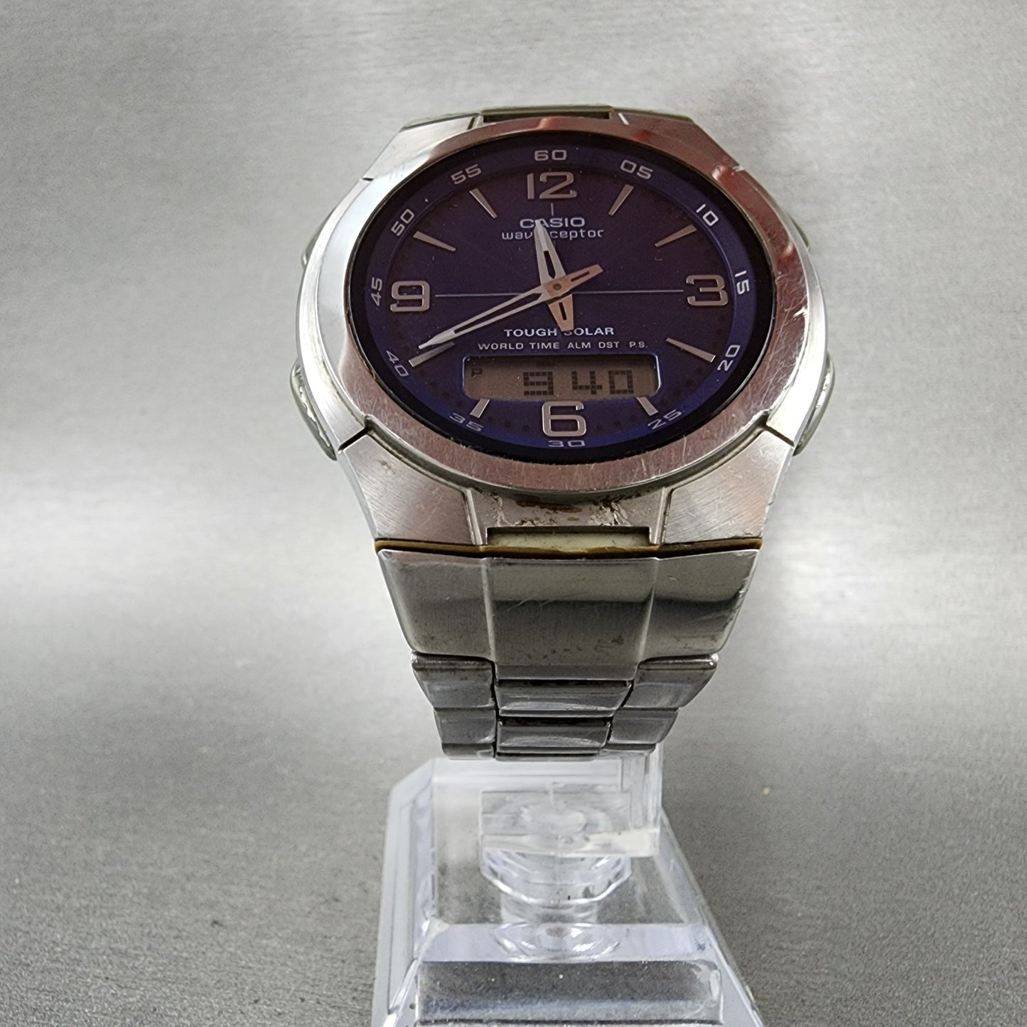 Casio Wave Ceptor WVH100J Watch Men 42mm Blue Dial Analog Digital Steel WorksAB5