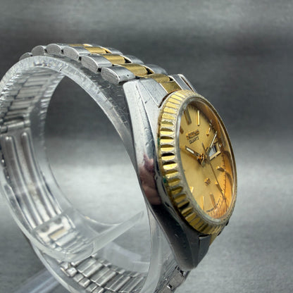 Seiko SQ Watch Women 24mm Gold Dial Two Tone Daydate Round 3E230A60 New Batt NX3
