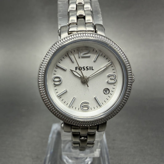 Fossil Heather Watch Women 26mm White Dial Silver Tone Date Round ES3135 NewBat0