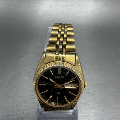 Seiko SQ Watch Women 24mm Black Dial Gold Tone Daydate 24mm Round New Battery2