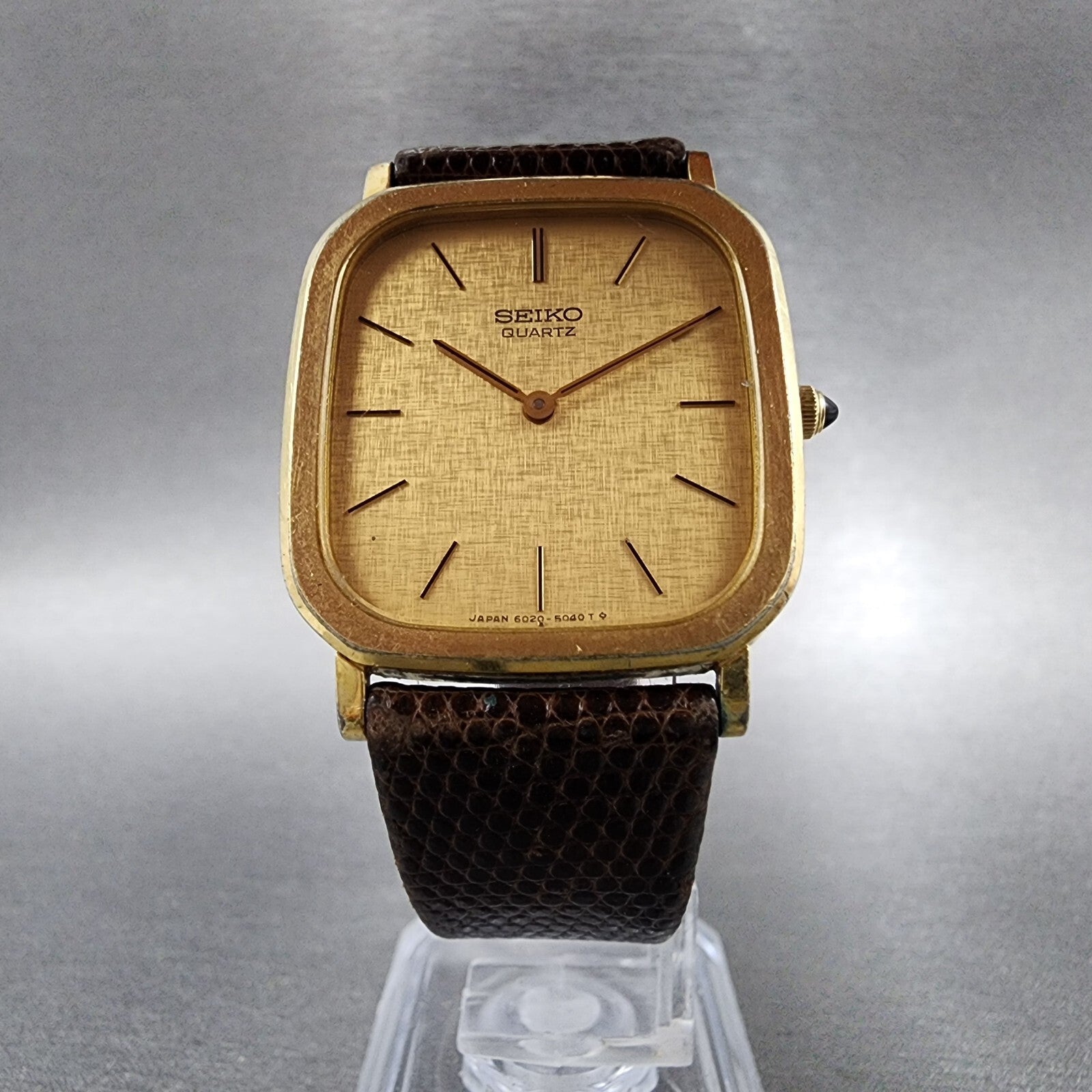 Seiko Tank Watch Men 28mm Gold Dial Gold Tone Rectangle 60205049 New Battery5