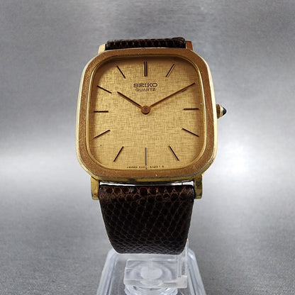 Seiko Tank Watch Men 28mm Gold Dial Gold Tone Rectangle 60205049 New Battery5