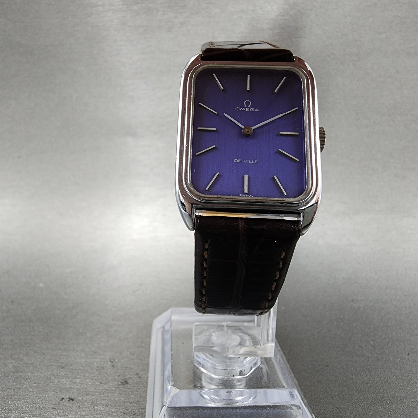 Omega De Ville Tank Watch Unisex 23mm Blue Dial Gold Plated Manual Wind Runs VTG5
