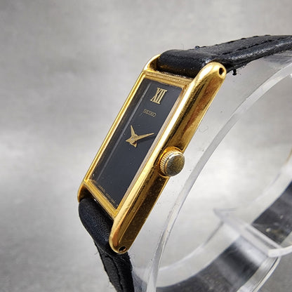 Seiko Tank Watch Women 13mm Black Dial Gold Tone Rectangle 2e206129 New Battery2