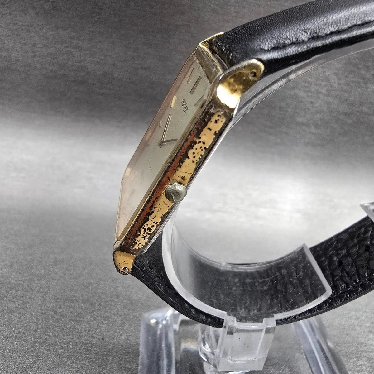 Pulsar Tank Watch Men 27mm Champagne Dial Gold Tone Rectangle V800-5080 New Batt2