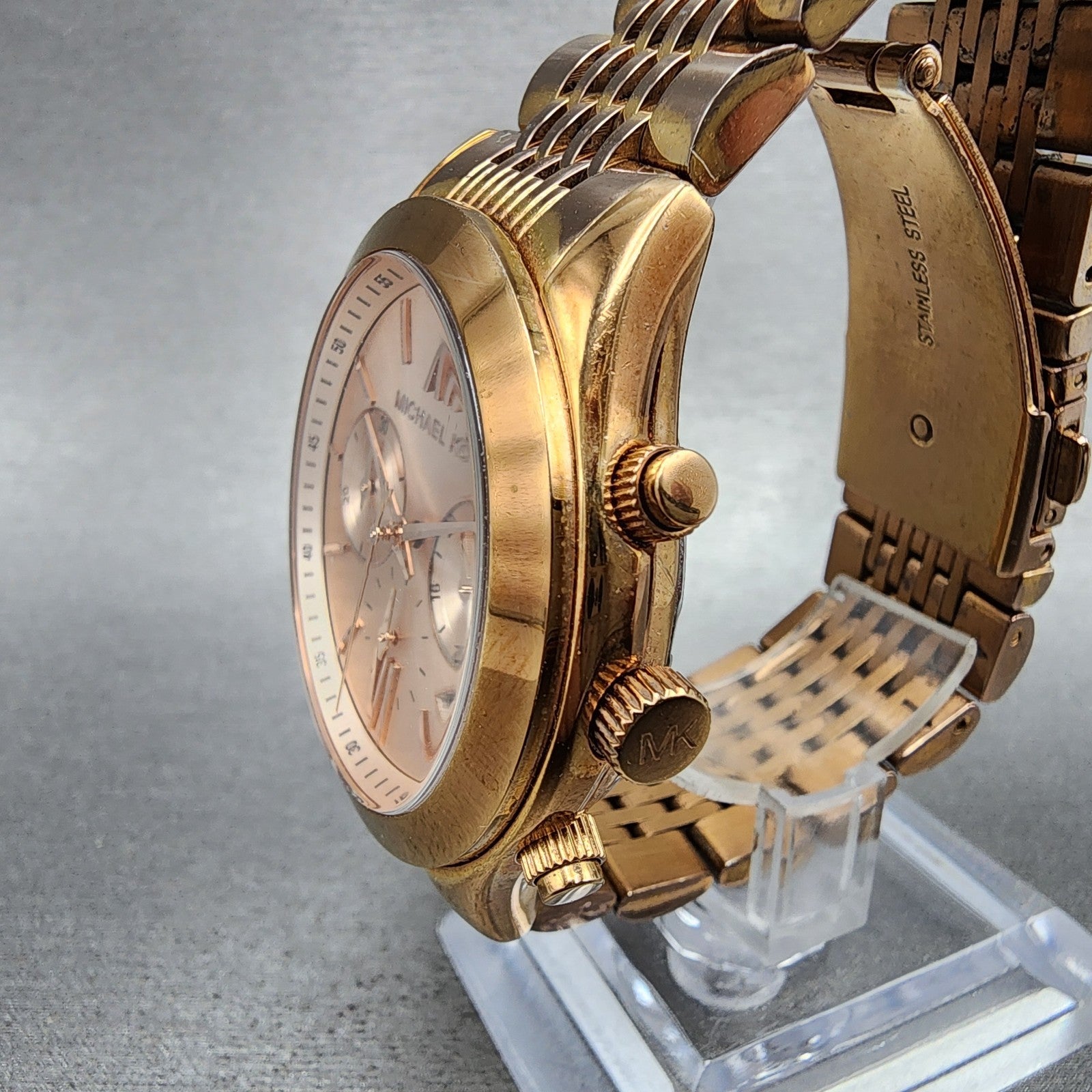 Michael Kors Watch Women Watch 42mm Coronagraph Pink Dial Rose Gold Tone New Bat2