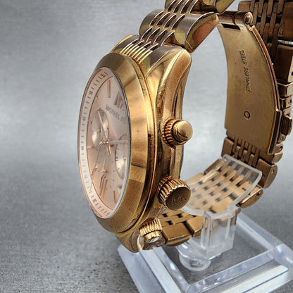 Michael Kors Watch Women Watch 42mm Coronagraph Pink Dial Rose Gold Tone New Bat2