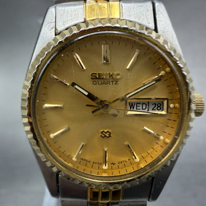 Seiko SQ Watch Women 24mm Gold Dial Two Tone Daydate 3Y03-0169 New Battery ABC1