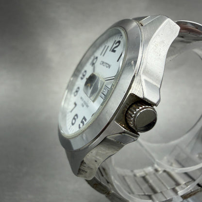 Croton Watch Men 38mm White Dial Silver Tone Daydate Round RT-144M New Battery2
