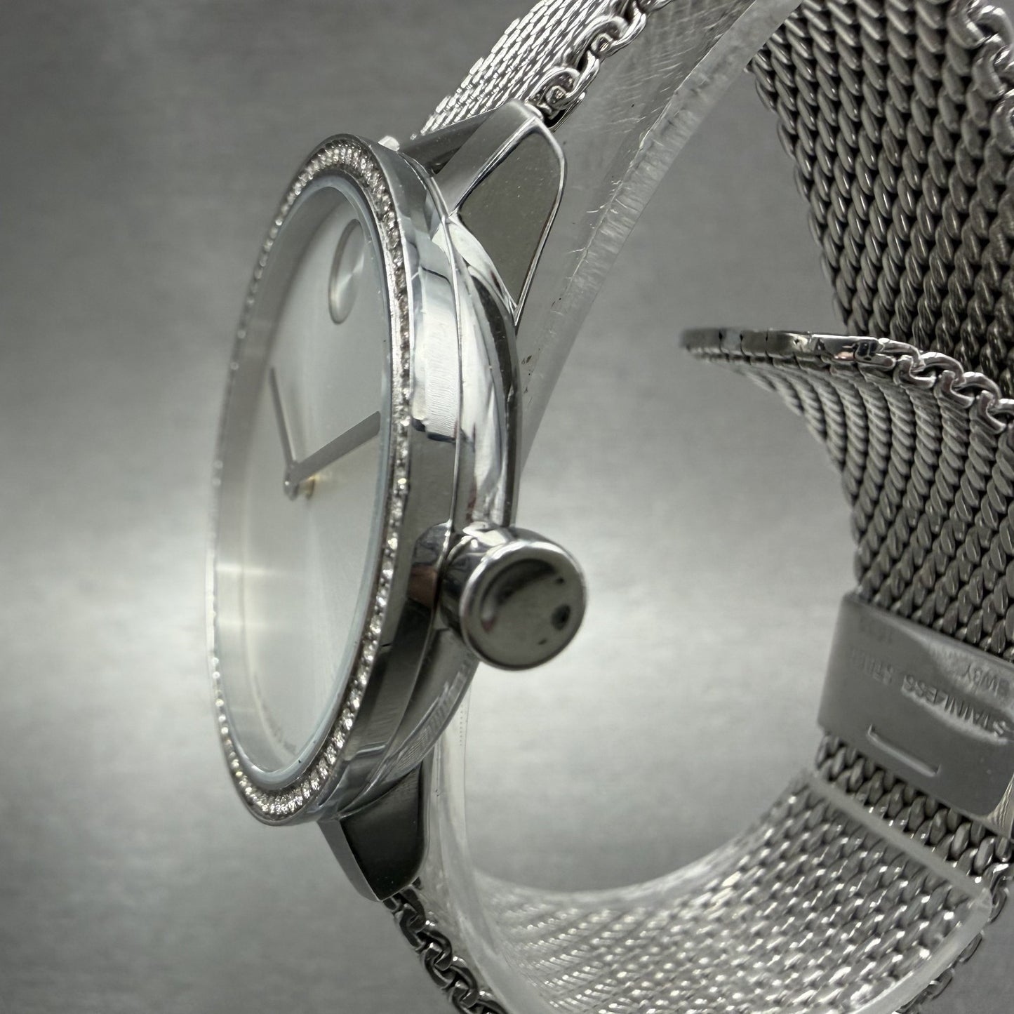 Movado Bold Shimmer Watch Women 34mm Silver Dial Steel Crystal Bezel New Batt2