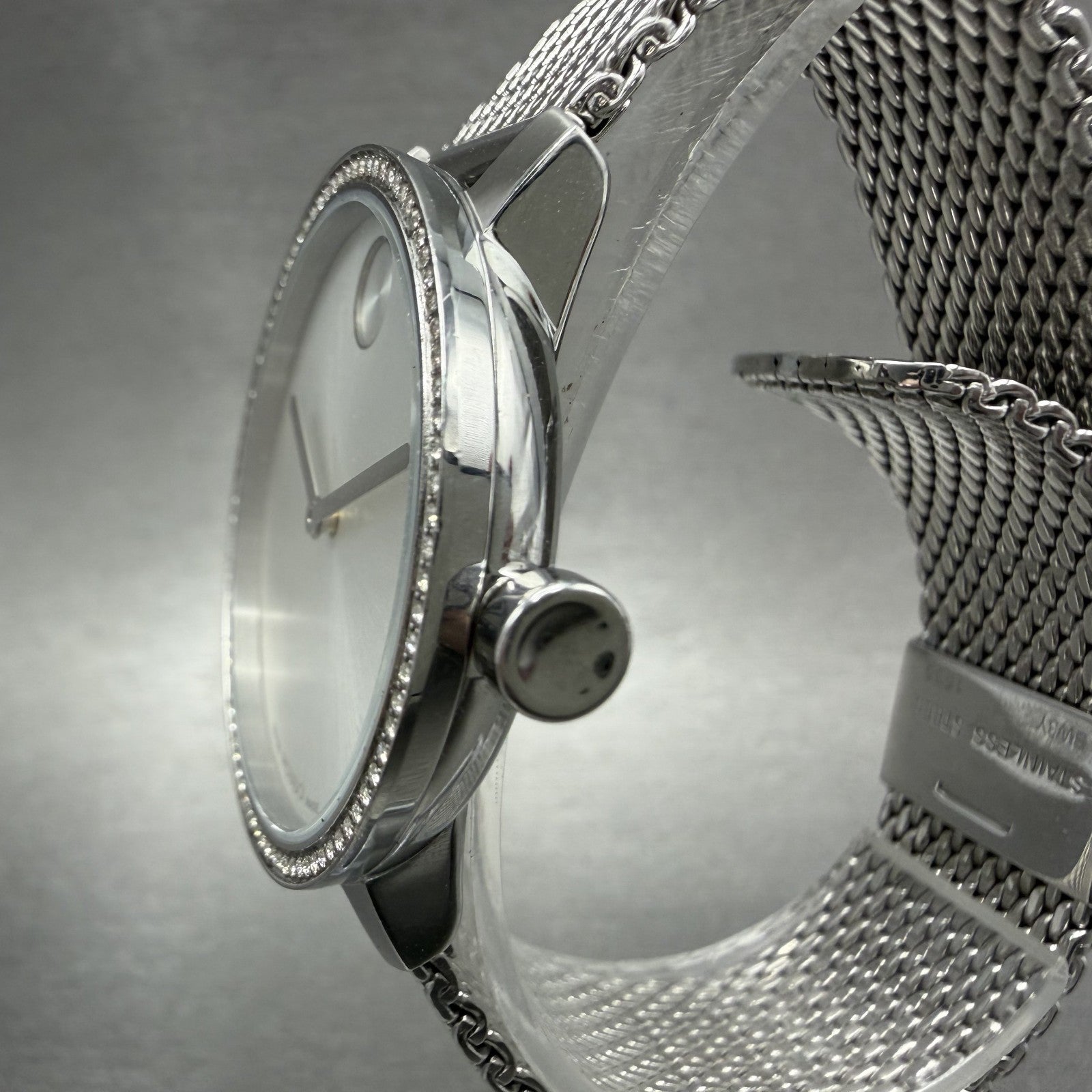 Movado Bold Shimmer Watch Women 34mm Silver Dial Steel Crystal Bezel New Batt2