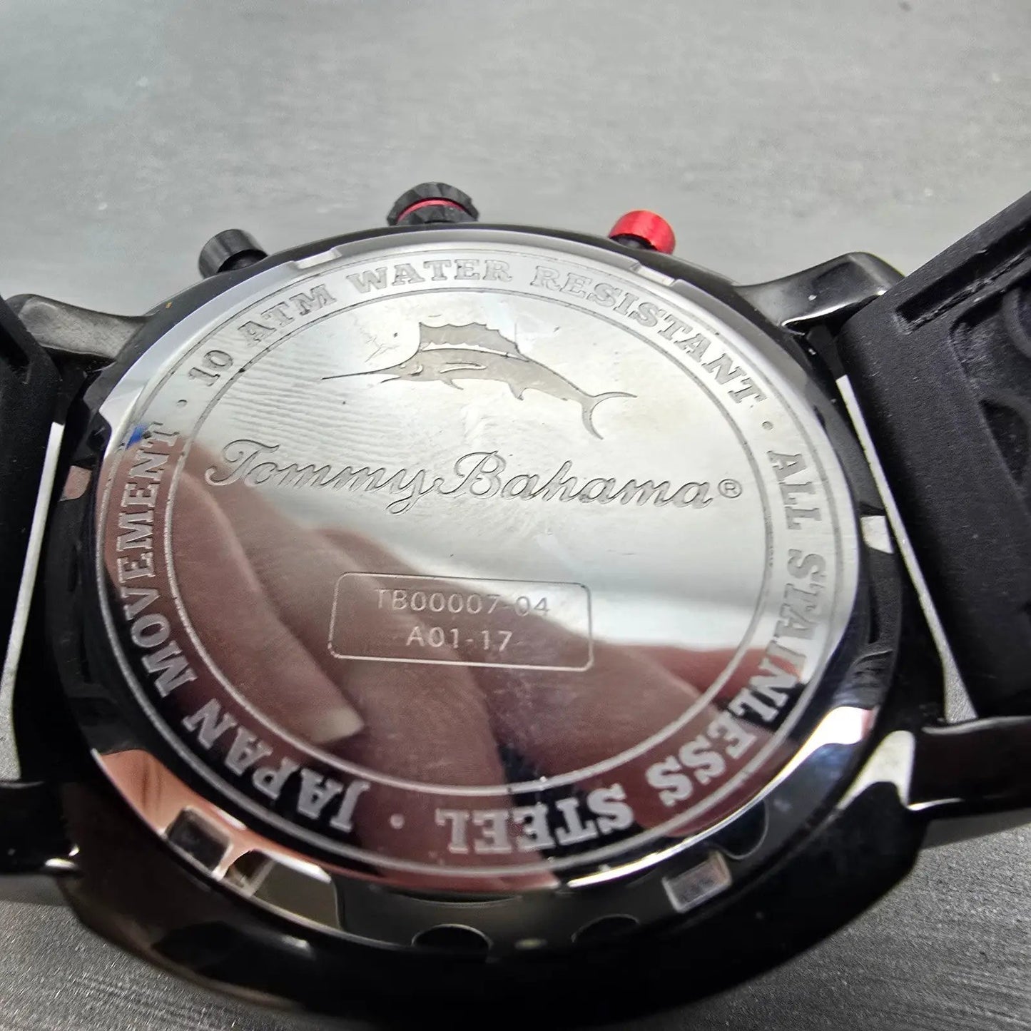 Tommy Bahama Atlantis Chronograph Watch Men 45mm Red Dial Black Tone Date NewBat9