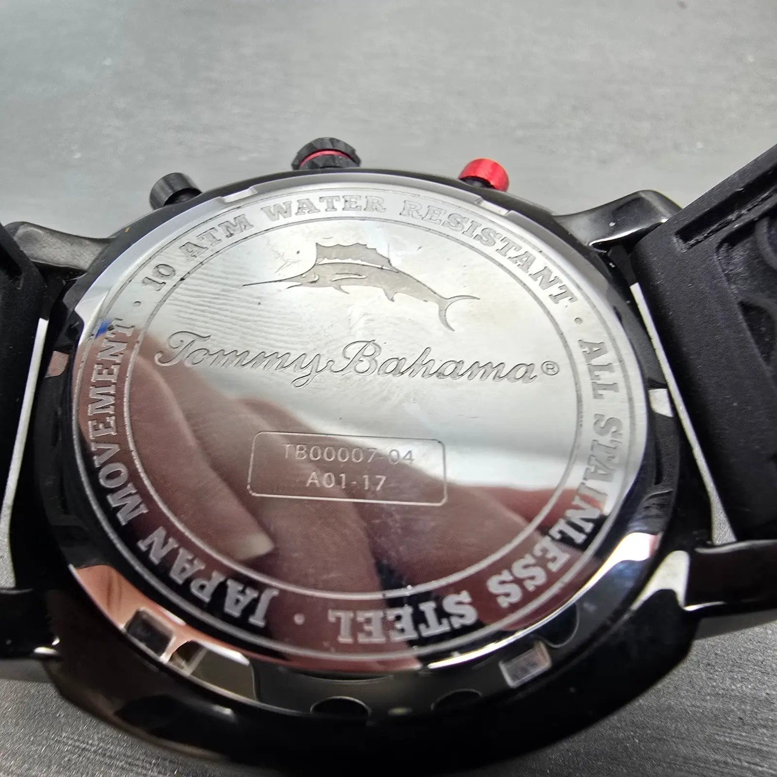 Tommy Bahama Atlantis Chronograph Watch Men 45mm Red Dial Black Tone Date NewBat9