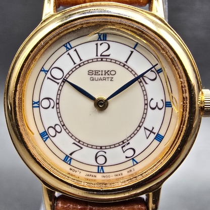 Seiko Watch Women 21mm Ivory Dial Gold Tone Round 1N00-0D49 New Battery Vintage1