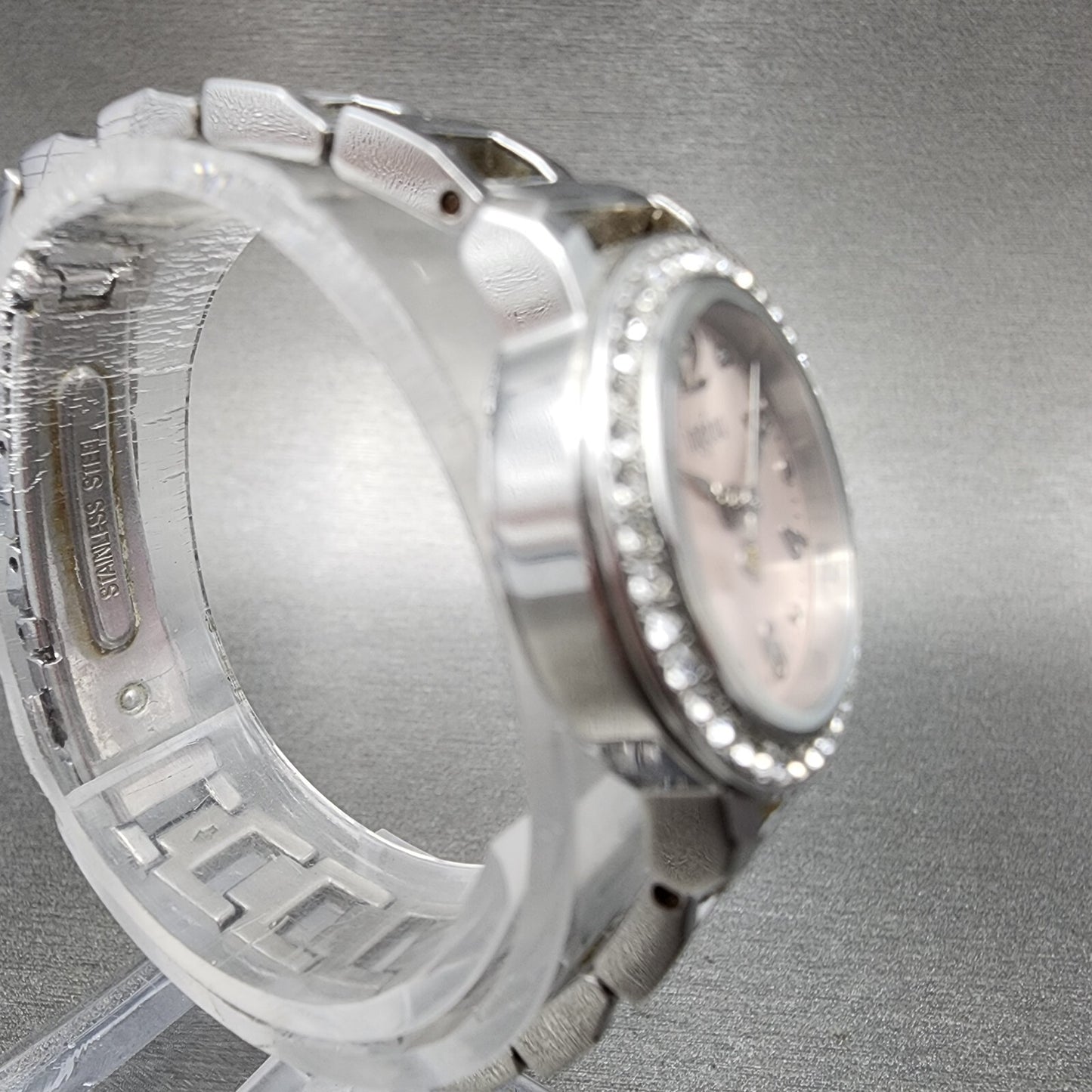 Seiko ALBA Ingenu Watch Women 22mm Pink Dial Silver Tone Crystal Bezel New Batt4