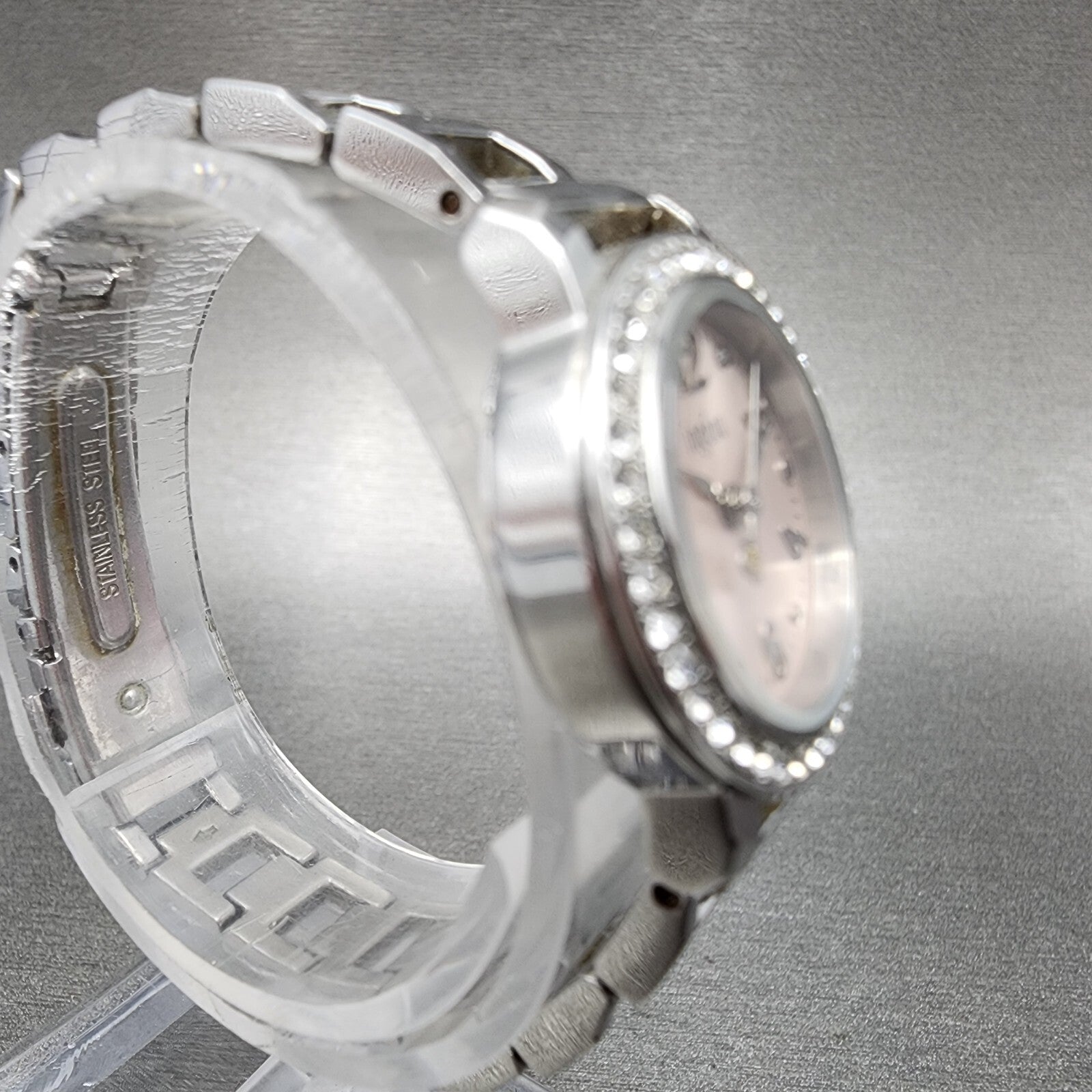 Seiko ALBA Ingenu Watch Women 22mm Pink Dial Silver Tone Crystal Bezel New Batt4