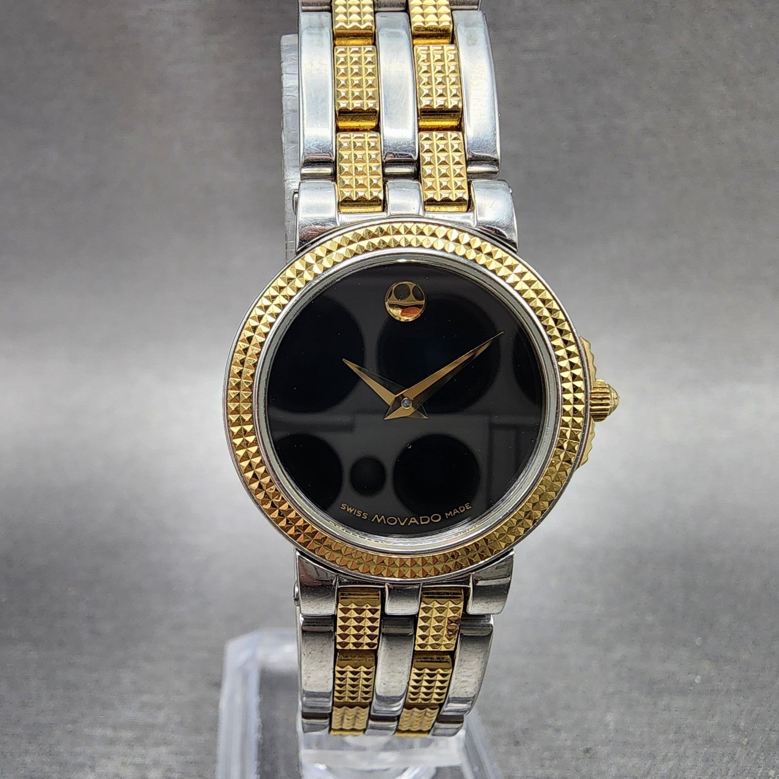 Movado Museum Watch Women 24mm Black Dial Two Tone Round 81A1831 New Battery2