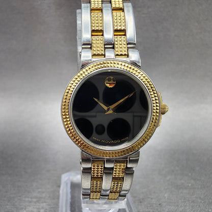 Movado Museum Watch Women 24mm Black Dial Two Tone Round 81A1831 New Battery2