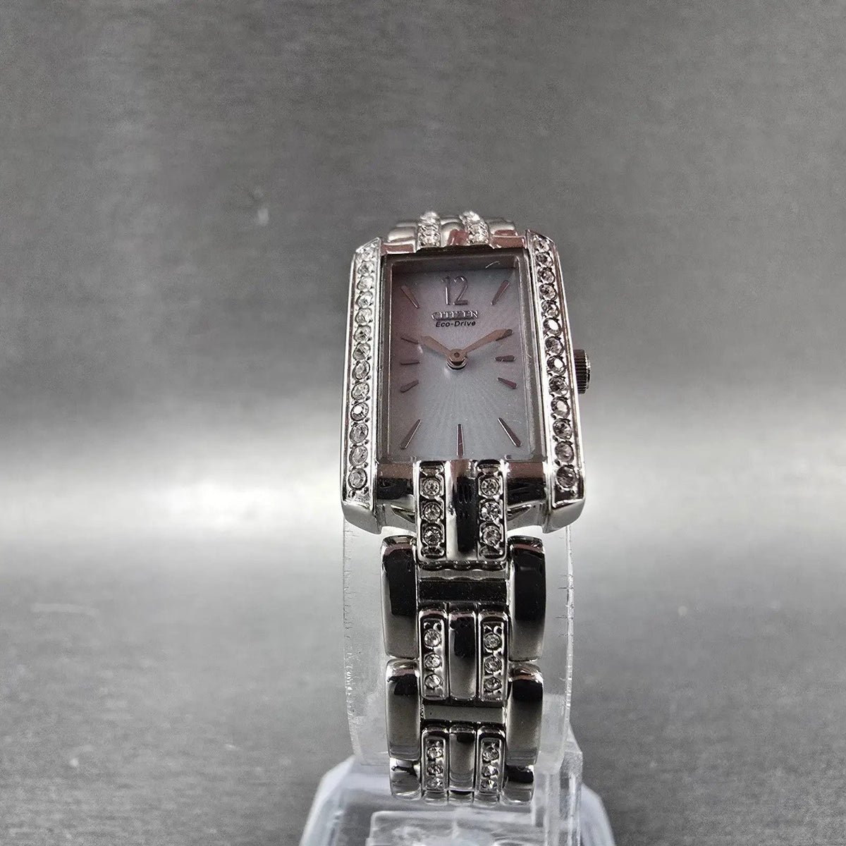 Citizen Eco-Drive Tank Watch Women 15mm MOP Dial Silver EG2680-61D Runs Crystals5