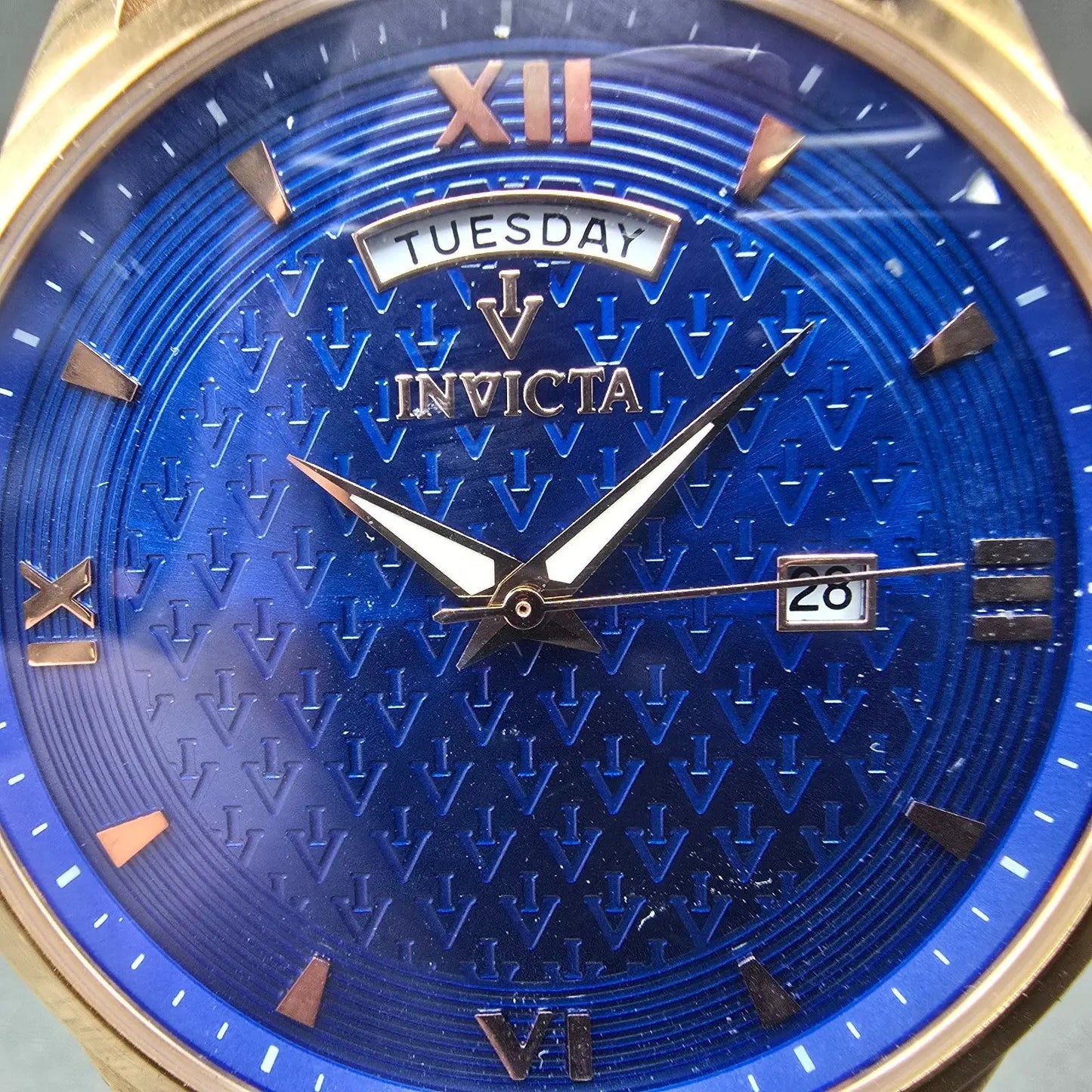 Invicta Watch Men 45mm Blue Dial Rose Gold Tone Daydate 12246 New Battery1