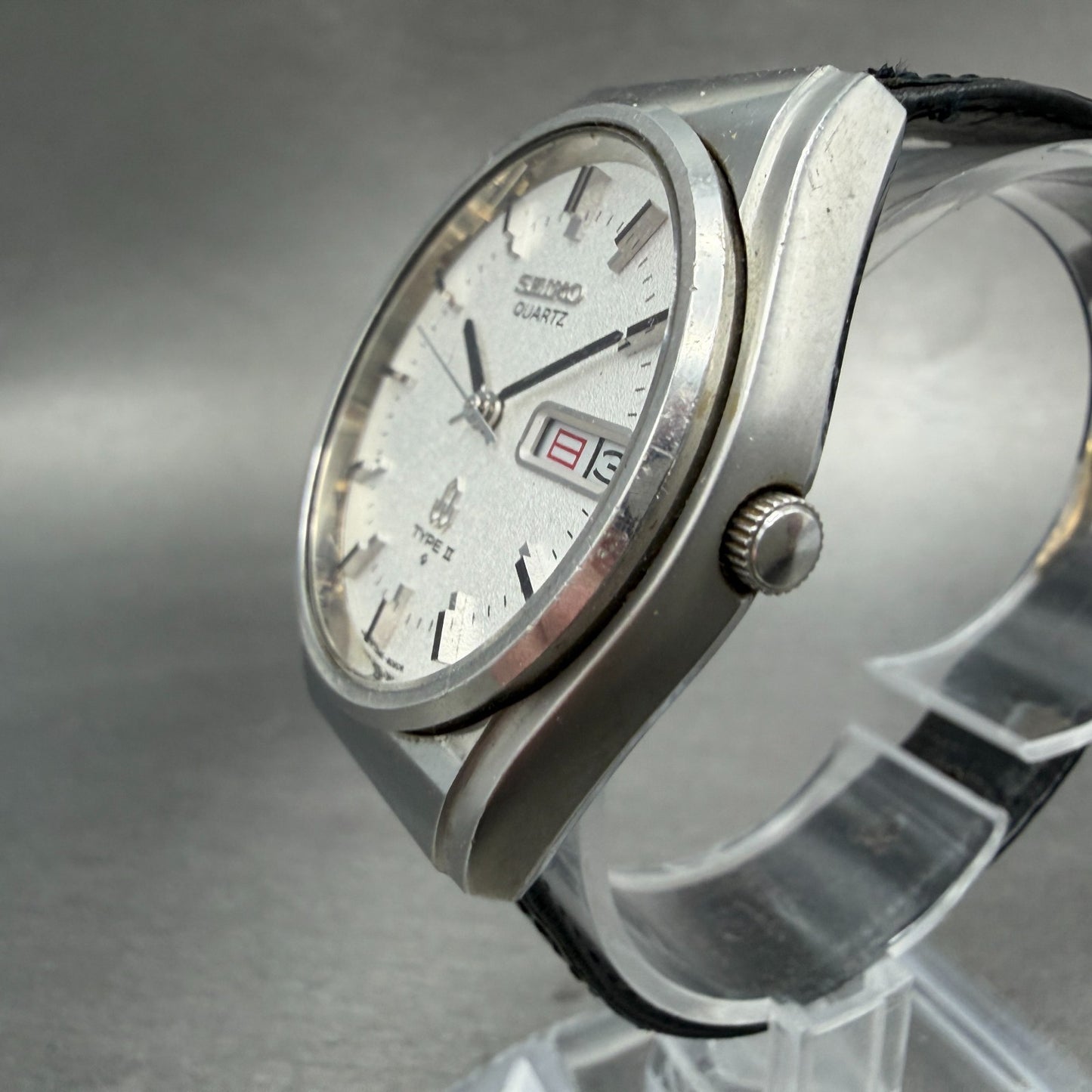 Seiko Type II Watch Men 36mm Silver Dial Silver Tone Daydate 7546-8080 New Batt42