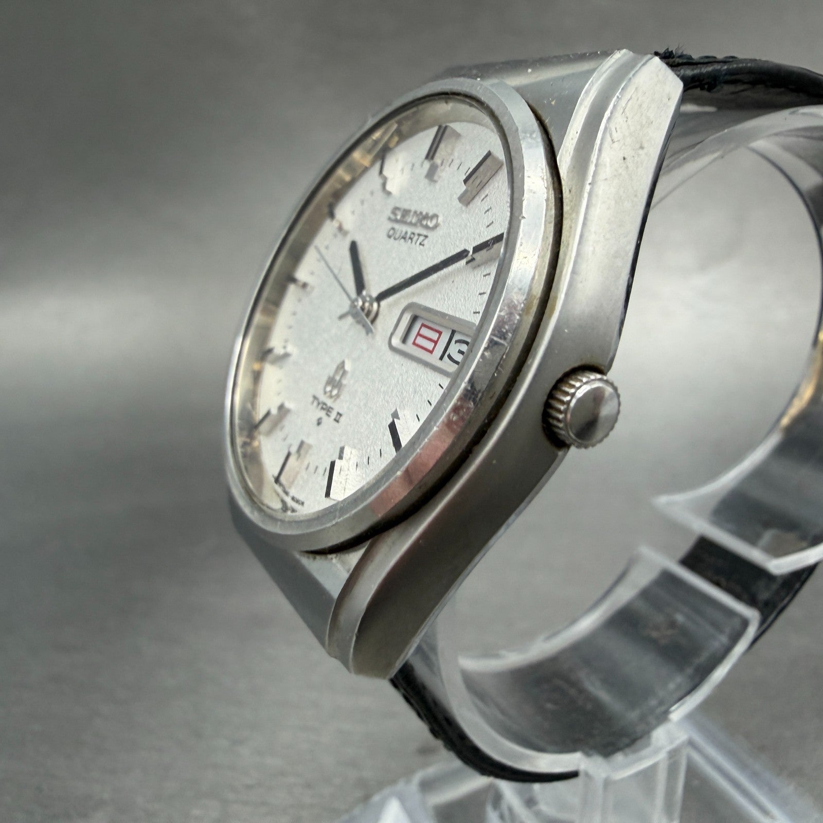 Seiko Type II Watch Men 36mm Silver Dial Silver Tone Daydate 7546-8080 New Batt42