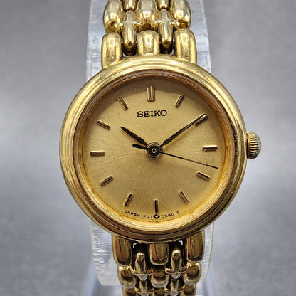 Seiko Watch Women 20mm Champagne Dial Gold Tone Round 1f210a30 New Battery1