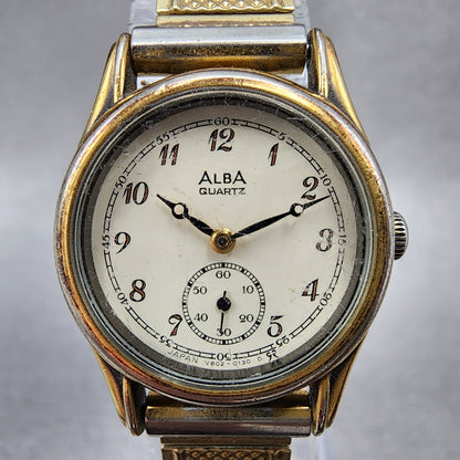 Seiko Alba Watch Women 23mm White Dial Gold Tone Round V8020020 New Battery1