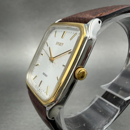 Seiko Spirit Tank Watch Men 27mm Silver Dial Two Tone Rectangle 5E31-5B50 NewBat2