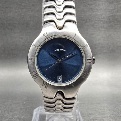 Bulova Watch Women 25mm Blue Dial Silver Tone Date Round 96M09 New Battery JP0