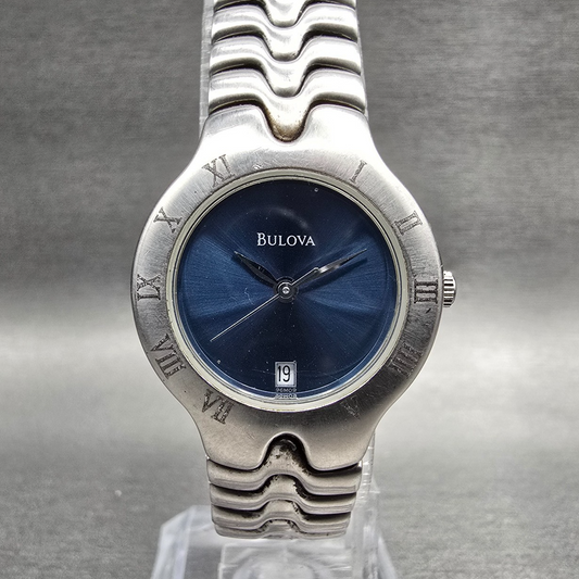 Bulova Watch Women 25mm Blue Dial Silver Tone Date Round 96M09 New Battery JP0