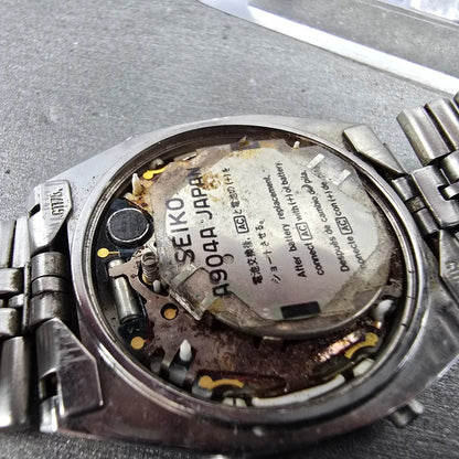 Seiko Watch Men 33mm Silver Digital Alarm Chronograph A904 PARTS Vintage10
