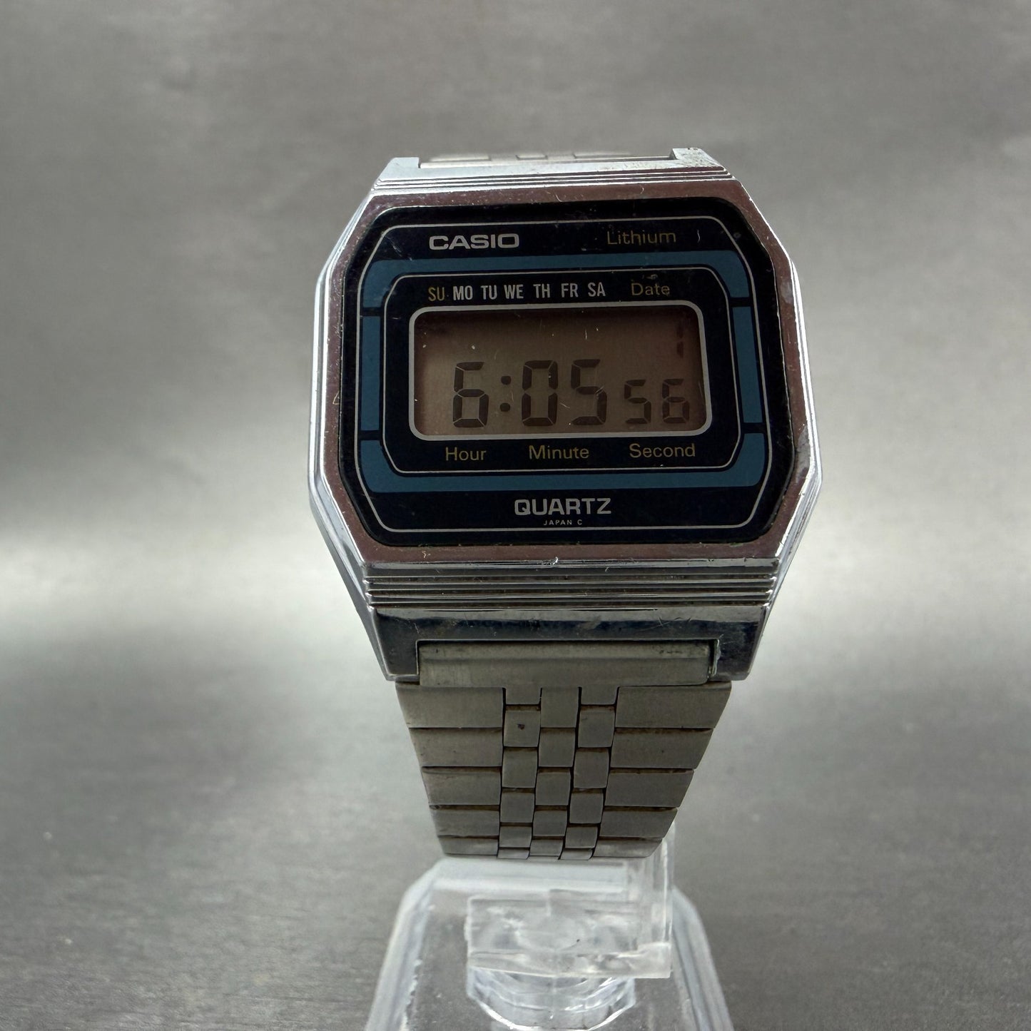 Casio 155-B817 Watch Men 34mm Digital Silver Tone Octagon Daydate READ!!! NewBat6