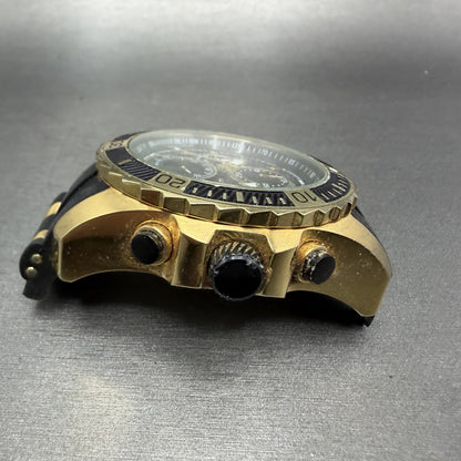 Invicta Pro Diver Chronograph Watch Men 48mm Black Dial Gold Tone Date New Batt3