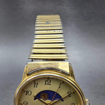 Armitron Day Night Watch Men 32mm Gold Dial Gold Tone Date Round READ!! New Batt5