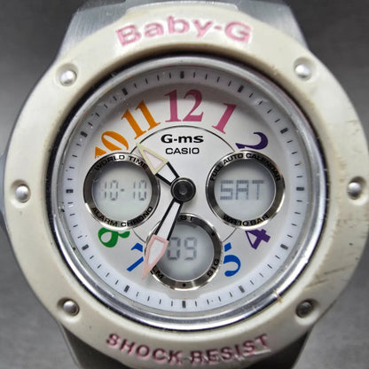 Casio Baby-G MSG-302 Watch Women 39mm White Dial Silver Analog Digital Works JP1