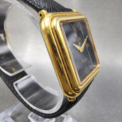 Waltham Maxim Tank Watch Women 26mm Black Dial Gold Tone Rectangle New Battery3