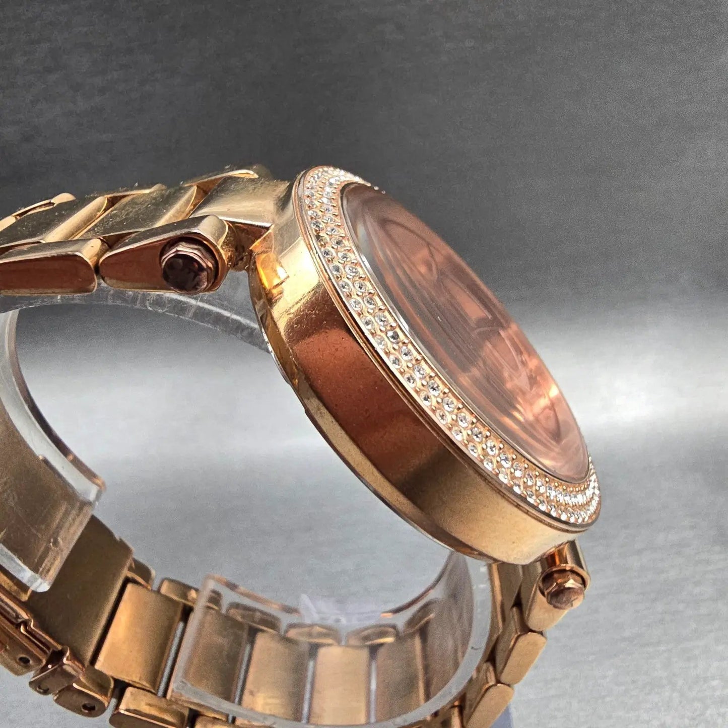 Michael Kors Parker Watch Women 39mm Rose Gold Gemmed MK-5865 New Battery LPF3
