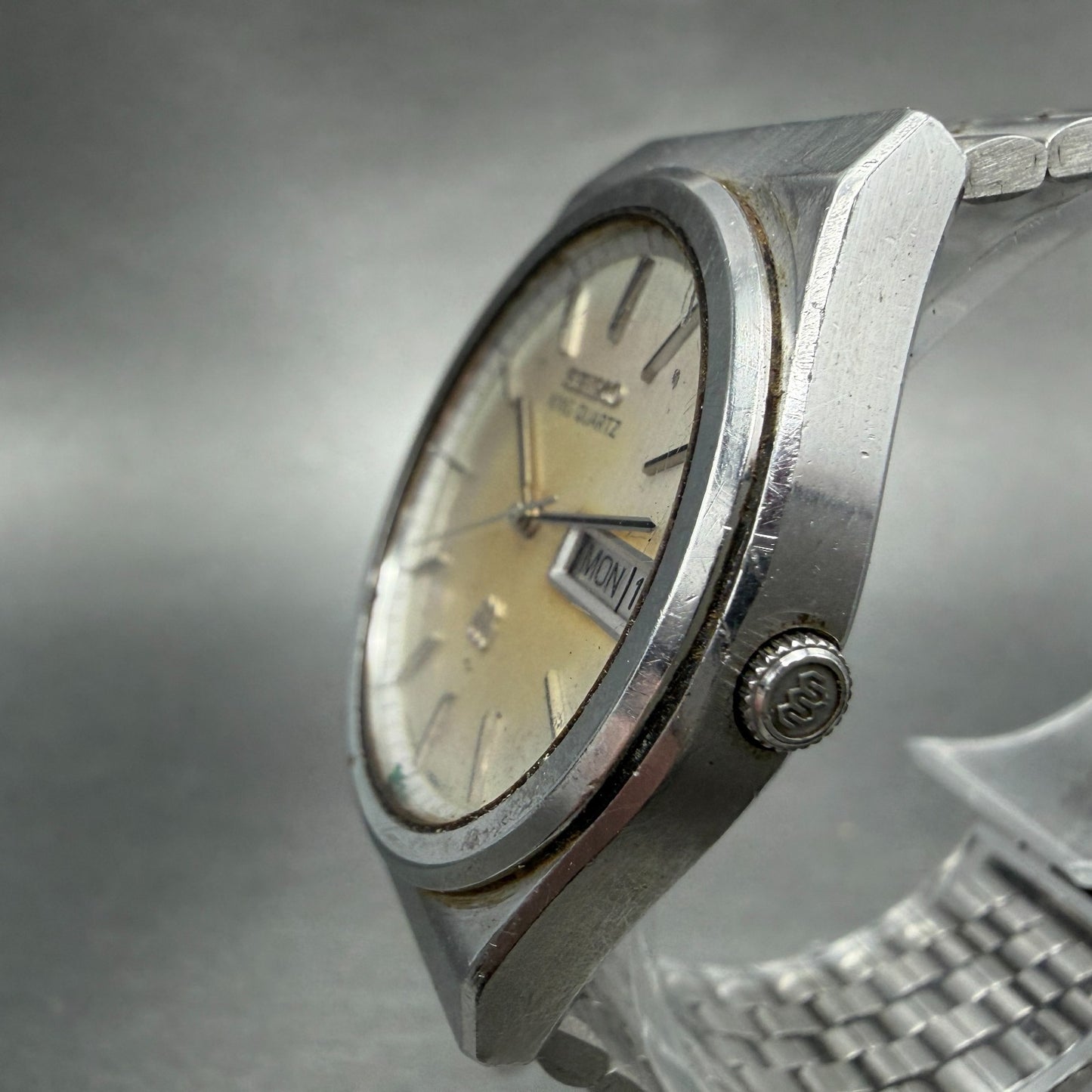 Seiko King Quartz Watch Men 35mm Silver Dial Steel Daydate 9723-8030 New Battery2