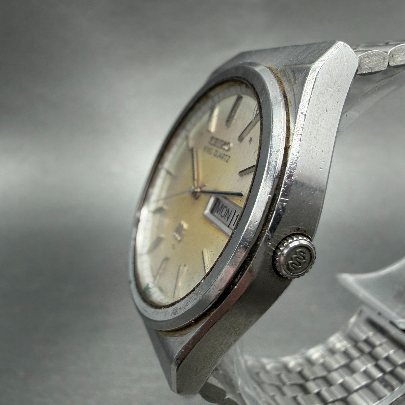 Seiko King Quartz Watch Men 35mm Silver Dial Steel Daydate 9723-8030 New Battery2