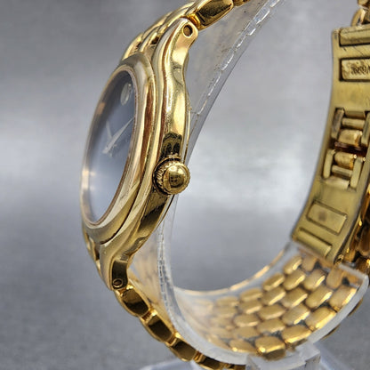 Movado Museum Watch Women 25mm Black Dial Gold Tone Round 87E3817 New Battery2