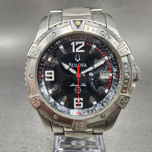 Bulova Marine Star Dive Watch Men 43mm Black Dial Steel Date Round New Battery0