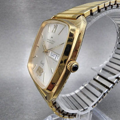 Hamilton Masterpiece Watch Men 32mm Champagne Dial Gold Tone Daydate New Battery2