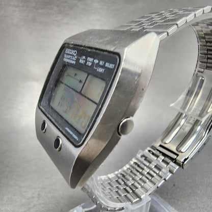 VTG Seiko Digital Watch Men 35mm Silver Tone Chronograph M159-5059 New Battery