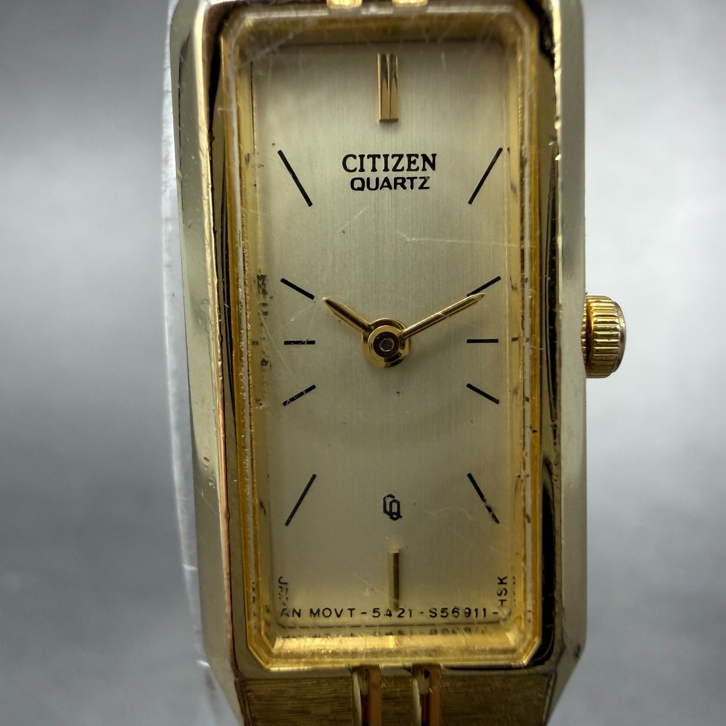 Citizen CQ Tank Watch Women 13mm Champagne Dial Gold Tone Rectangle New BatteryN1