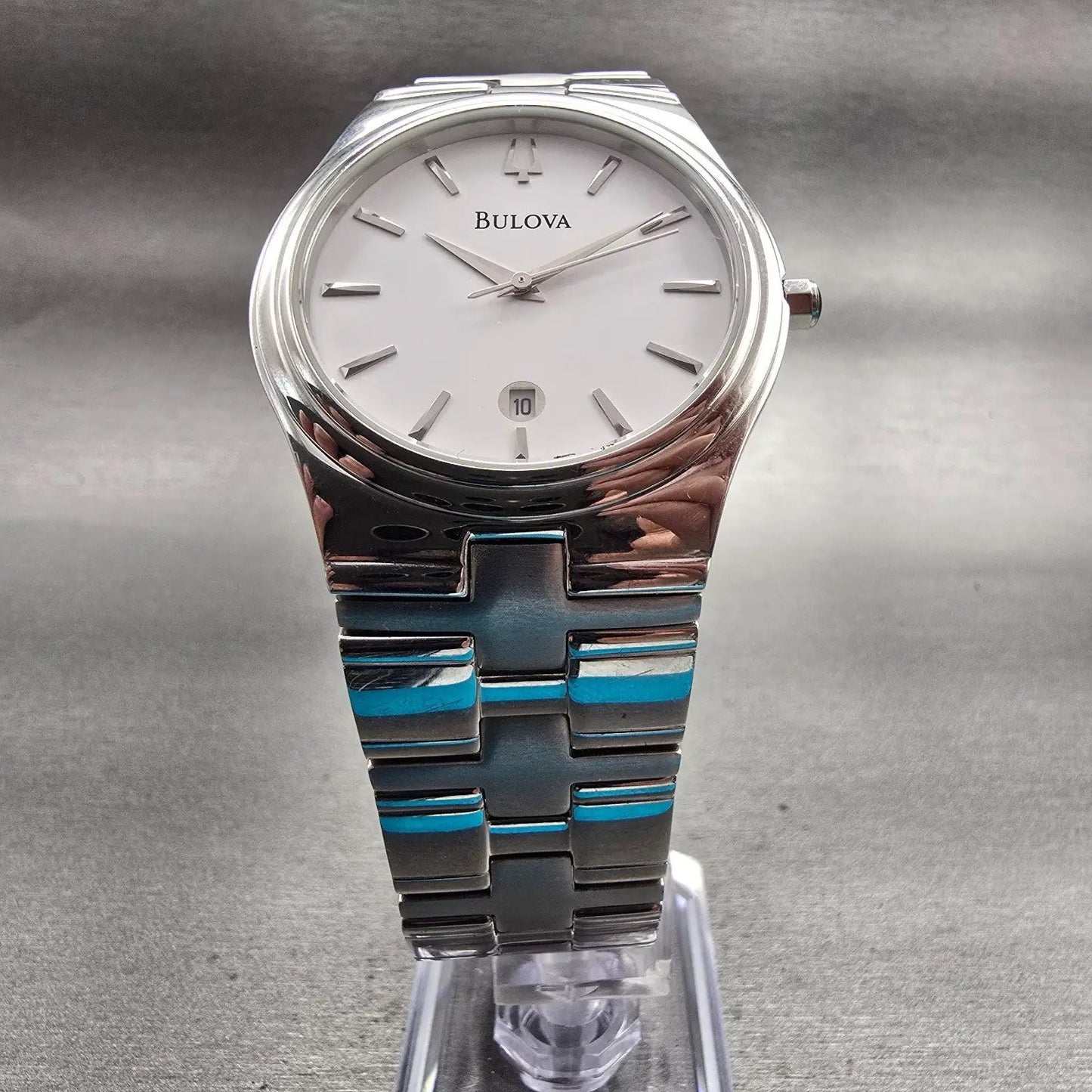 Bulova Watch Men 38mm White Dial Silver Tone Date Round 96B106 New Battery5
