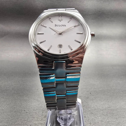 Bulova Watch Men 38mm White Dial Silver Tone Date Round 96B106 New Battery5