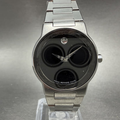 Movado Safiro Watch Women 26mm Black Dial Steel Round 0605806 New Battery ABCD0