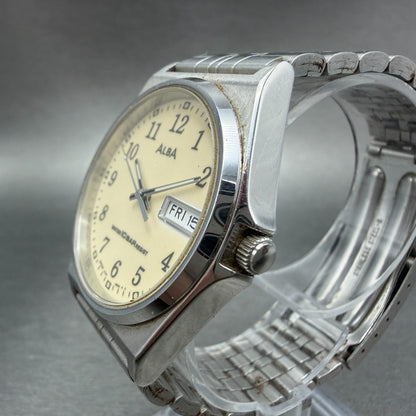 Seiko Alba Watch Men 35mm Luminous Dial Silver Tone Daydate V743-8B10 NewBattery2