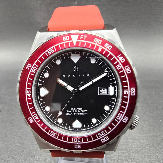 Nautis Baltic Watch Men 45mm Black Dial Steel Date Round NAUN104-1 New Battery0